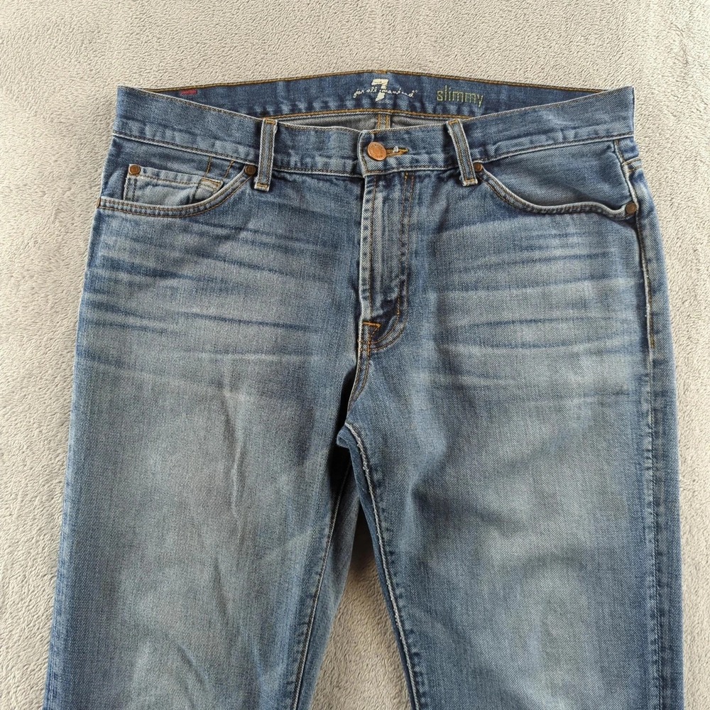 7 For All Mankind Slimmy Jeans Mens 36 Blue Faded Slim Straight Seven Whiskers
